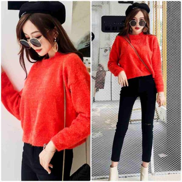 レディース　ニット　セーター　ラウンドネック　長袖　プルオーバー　ゆったり　あったか　トップス　秋　冬　カジュアル　キュート　大人　可愛い　大人女子　フェミニン　おしゃれ　お出かけ　オフィス　デイリー　オレンジ　S　M　L　サイズ　送料無料