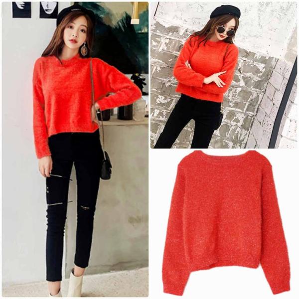 レディース　ニット　セーター　ラウンドネック　長袖　プルオーバー　ゆったり　あったか　トップス　秋　冬　カジュアル　キュート　大人　可愛い　大人女子　フェミニン　おしゃれ　お出かけ　オフィス　デイリー　オレンジ　S　M　L　サイズ　送料無料