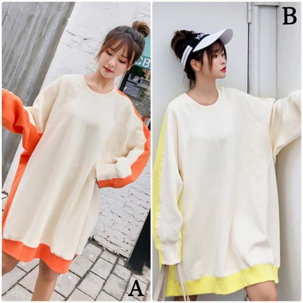レディース　パーカー　スウェット　ロング丈　ゆったり　オーバーサイズ　シンプル　長袖　トレーナー　トップス　カジュアル　キュート　大人　可愛い　フェミニン　おしゃれ　デイリー　普段着　イエロー　オレンジ　XS　S　M　L　小さいサイズ　送料無料