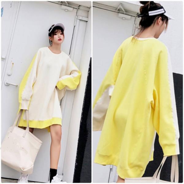 レディース　パーカー　スウェット　ロング丈　ゆったり　オーバーサイズ　シンプル　長袖　トレーナー　トップス　カジュアル　キュート　大人　可愛い　フェミニン　おしゃれ　デイリー　普段着　イエロー　オレンジ　XS　S　M　L　小さいサイズ　送料無料
