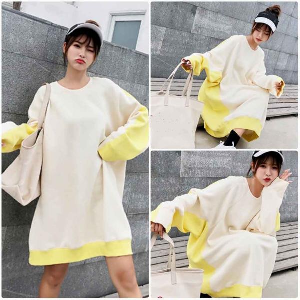 レディース　パーカー　スウェット　ロング丈　ゆったり　オーバーサイズ　シンプル　長袖　トレーナー　トップス　カジュアル　キュート　大人　可愛い　フェミニン　おしゃれ　デイリー　普段着　イエロー　オレンジ　XS　S　M　L　小さいサイズ　送料無料