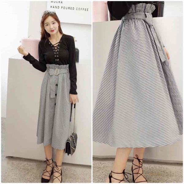 レディース　スカート　ハイウエスト　フレアスカート　チェック柄　ミモレ丈　秋　冬　ボトムス　カジュアル　キュート　大人　可愛い　フェミニン　きれいめ　おしゃれ　お出かけ　デイリー　二次会　お呼ばれ　ブラック　S　M　L　サイズ　送料無料