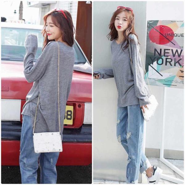 レディース　ロングTシャツ　ラウンドネック　長袖　無地　ゆったり　オーバーサイズ　シンプル　ロンT　トップス　カジュアル　キュート　大人　可愛い　フェミニン　おしゃれ　お出かけ　普段着　デイリー　グレー　S　M　L　サイズ 　送料無料