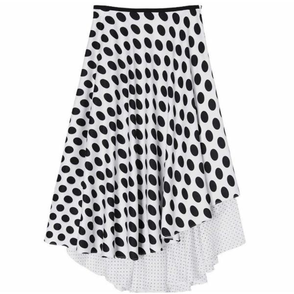 レディース　スカート　レイヤード　ドット　水玉　ハイウエスト　ミモレ丈　秋　冬　ボトムス　カジュアル　キュート　大人　可愛い　フェミニン　きれいめ　おしゃれ　お出かけ　デイリー　二次会　お呼ばれ　ホワイト×ブラック　S　M　L　XL　サイズ　送料無料
