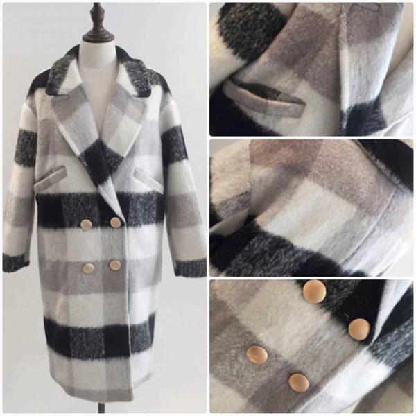 レディース　チェスターコート　チェック柄　ウール　コート　ジャケット　アウター　秋　冬　カジュアル　キュート　大人　可愛い　大人女子　フェミニン　きれいめ　エレガント　おしゃれ　お出かけ　お呼ばれ　デイリー　オフィス　ホワイト×ブラック　送料無料