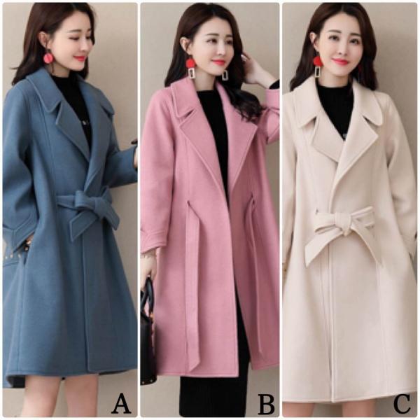 レディース　ウールコート　腰紐　コート　ジャケット　アウター　秋　冬　カジュアル　キュート　大人　可愛い　大人女子　フェミニン　きれいめ　エレガント　おしゃれ　お出かけ　お呼ばれ　デイリー　オフィス　ホワイト　ブルー　ピンク　大きいサイズ　送料無料