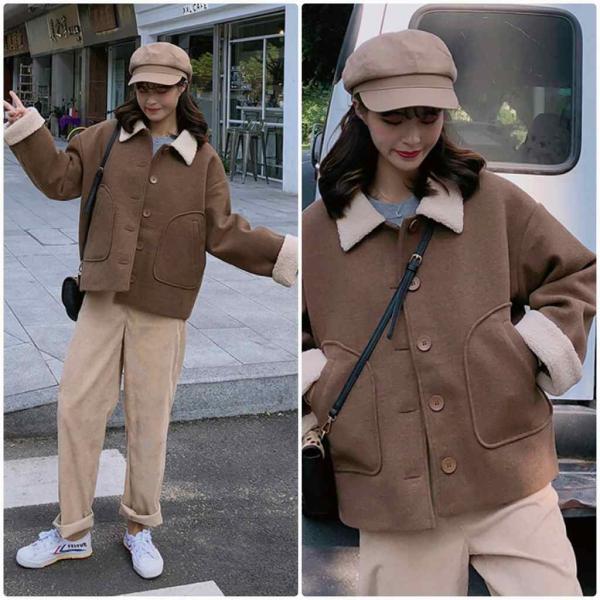 レディース　ウールコート　ショート丈　ジャケット　アウター　秋　冬　カジュアル　キュート　大人　可愛い　大人女子　フェミニン　きれいめ　エレガント　おしゃれ　お出かけ　お呼ばれ　デイリー　オフィス　ベージュ　ブラウン　フリーサイズ　送料無料