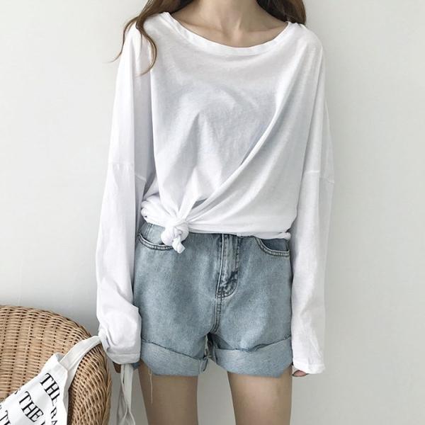 レディース　トップス　カットソー　ルーズ　ラウンドネック　無地　長袖　ゆったり　秋冬　カジュアル　大人可愛い　フェミニン　お出かけ　デート　デイリー　ホワイト　カーキ　グリーン　フリーサイズ　送料無料