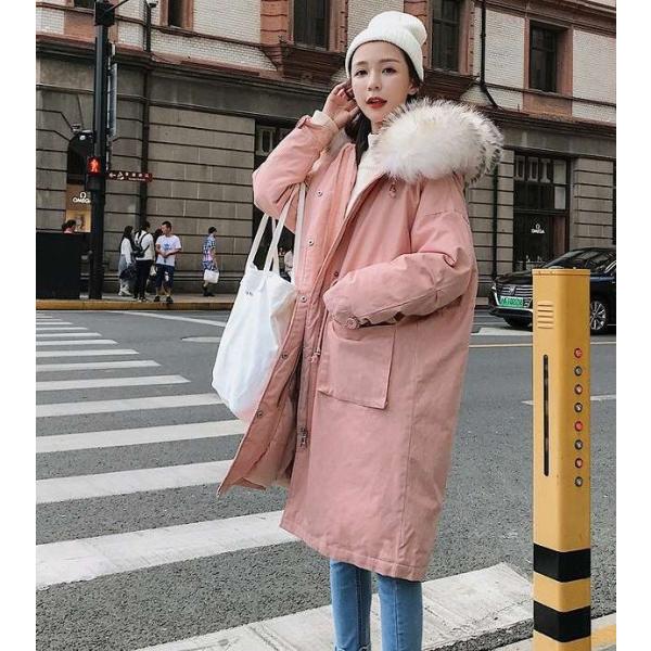 レディース　アウター　ロング　中綿　コート　ジャケット　フード付き　ボリュームファー　無地　長袖　秋冬　カジュアル　大人可愛い　フェミニン　通勤　通学　デート　デイリー　ライトグリーン　ホワイト　ピンク　ブラック　レッド　グリーン　S　M　L　送料無料