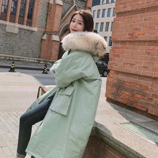 レディース　アウター　ロング　中綿　コート　ジャケット　フード付き　ボリュームファー　無地　長袖　秋冬　カジュアル　大人可愛い　フェミニン　通勤　通学　デート　デイリー　ライトグリーン　ホワイト　ピンク　ブラック　レッド　グリーン　S　M　L　送料無料