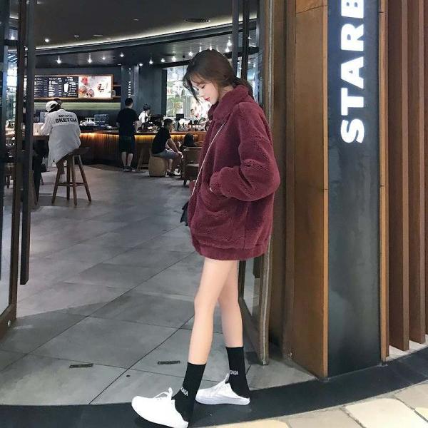 レディース　アウター　もこもこ　ジャケット　無地　ゆったり　ルーズ　長袖　秋冬　カジュアル　大人可愛い　フェミニン　お出かけ　デート　デイリー　レッド　カーキ　オリーブ　フリーサイズ　送料無料