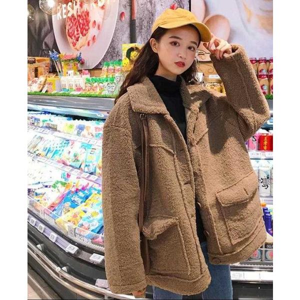 レディース　アウター　もこもこ　ジャケット　無地　ゆったり　ルーズ　長袖　秋冬　カジュアル　大人可愛い　フェミニン　お出かけ　デート　デイリー　ブラウン　ベージュ　グレー　ワンサイズ　送料無料