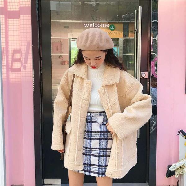 レディース　アウター　もこもこ　ジャケット　無地　ゆったり　ルーズ　長袖　秋冬　カジュアル　大人可愛い　フェミニン　お出かけ　デート　デイリー　ブラウン　ベージュ　グレー　ワンサイズ　送料無料