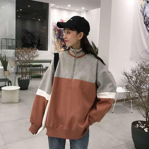 レディース　トップス　プルオーバー　パーカー　ハーフジップ　トレーナー　ルーズ　長袖　ゆったり　秋冬　カジュアル　大人可愛い　フェミニン　お出かけ　デート　デイリー　ブルー　ブラウン　イエロー　フリーサイズ　送料無料