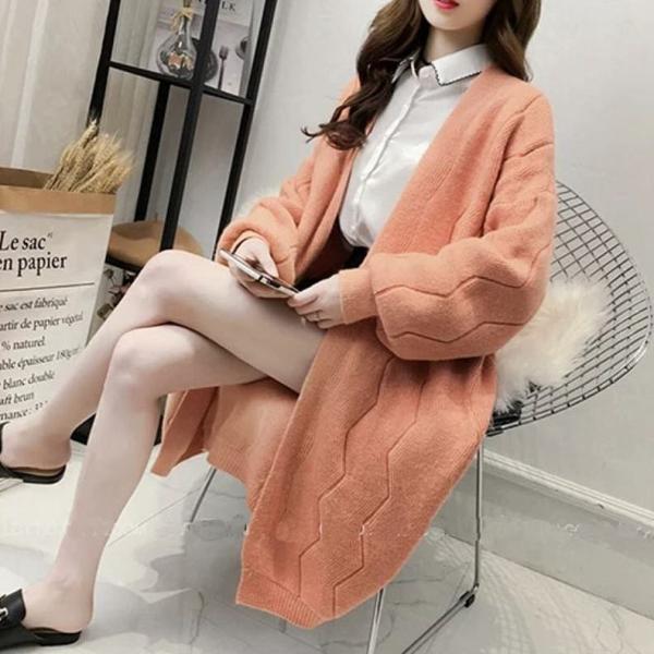 レディース　アウター　カーディガン　ロング　ニット　無地　ゆったり　ルーズ　長袖　秋冬　カジュアル　大人可愛い　フェミニン　オフィス　お出かけ　デート　デイリー　ベージュ　オレンジ　ホワイト　グリーン　フリーサイズ　送料無料