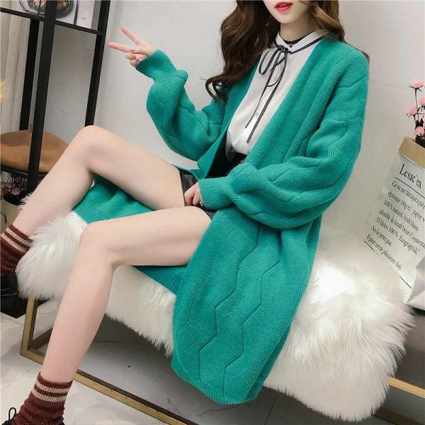 レディース　アウター　カーディガン　ロング　ニット　無地　ゆったり　ルーズ　長袖　秋冬　カジュアル　大人可愛い　フェミニン　オフィス　お出かけ　デート　デイリー　ベージュ　オレンジ　ホワイト　グリーン　フリーサイズ　送料無料