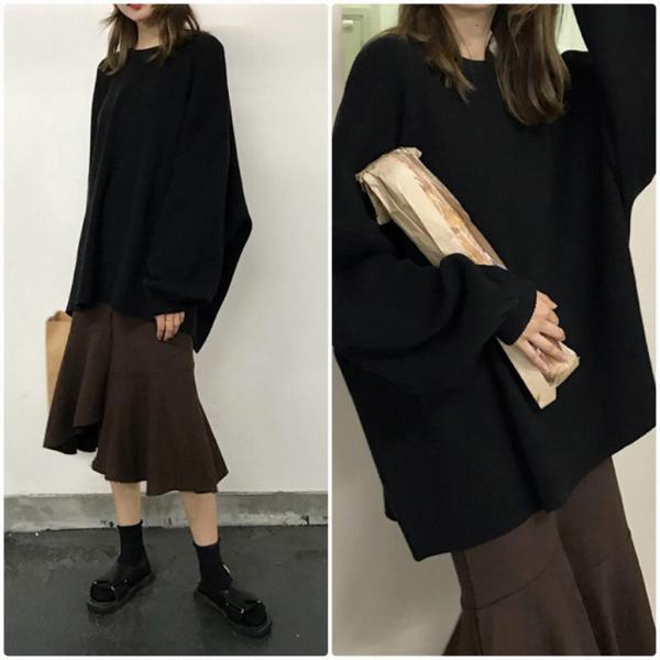 レディース　ニット　セーター　長袖　あったか　ゆったり　オーバーサイズ　トップス　秋　冬　カジュアル　キュート　大人　可愛い　大人女子　フェミニン　おしゃれ　お出かけ　オフィス　デイリー　グリーン　ブラック　フリーサイズ　送料無料