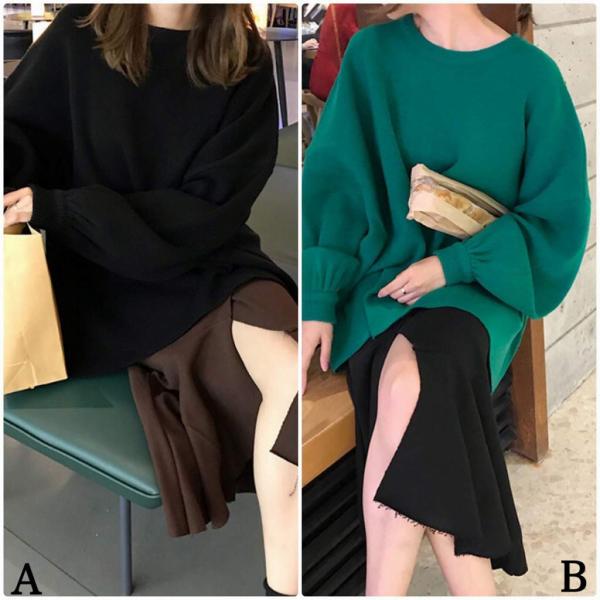 レディース　ニット　セーター　長袖　あったか　ゆったり　オーバーサイズ　トップス　秋　冬　カジュアル　キュート　大人　可愛い　大人女子　フェミニン　おしゃれ　お出かけ　オフィス　デイリー　グリーン　ブラック　フリーサイズ　送料無料