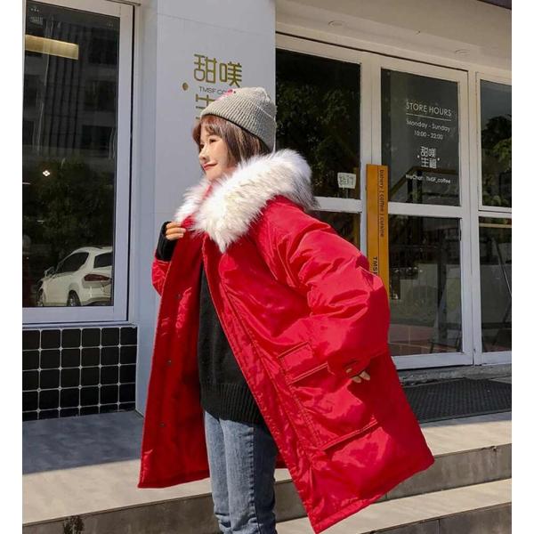 レディース　中綿ジャケット　エコファー　フェイクファー　ロング丈　アウター　秋　冬　カジュアル　キュート　大人　可愛い　大人女子　フェミニン　きれいめ　エレガント　おしゃれ　お出かけ　レッド　パープル　グリーン　ブラック　ベージュ　フリーサイズ　送料無料