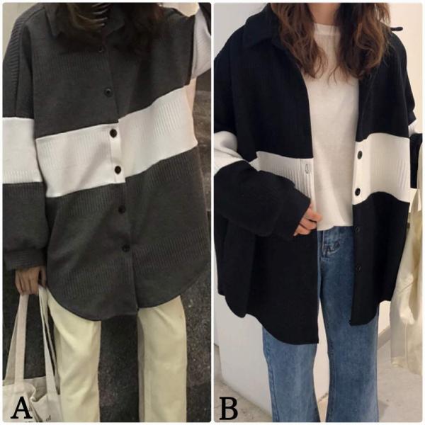 レディース　カーディガン　ボーダー　ニット　セーター　ジャケット　アウター　羽織　長袖　トップス　カジュアル　キュート　大人　可愛い　大人女子　フェミニン　おしゃれ　お出かけ　オフィス　デイリー　普段着　グレー　ブラック　フリーサイズ　送料無料