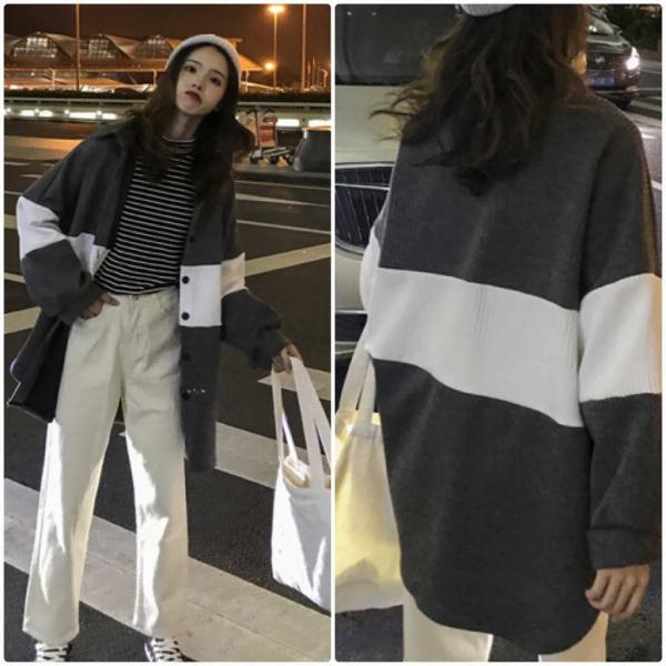 レディース　カーディガン　ボーダー　ニット　セーター　ジャケット　アウター　羽織　長袖　トップス　カジュアル　キュート　大人　可愛い　大人女子　フェミニン　おしゃれ　お出かけ　オフィス　デイリー　普段着　グレー　ブラック　フリーサイズ　送料無料