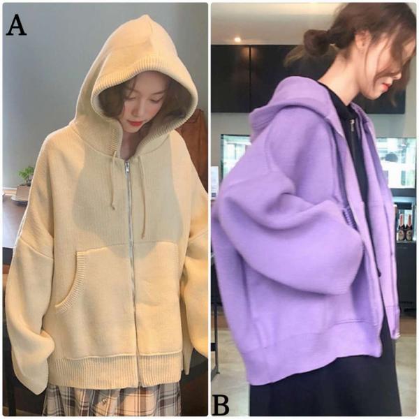 レディース　ニット　パーカー　ジップアップ　セーター　長袖　あったか　ゆったり　オーバーサイズ　トップス　秋　冬　カジュアル　キュート　大人　可愛い　大人女子　フェミニン　おしゃれ　お出かけ　オフィス　デイリー　ホワイト　パープル　フリーサイズ　送料無料