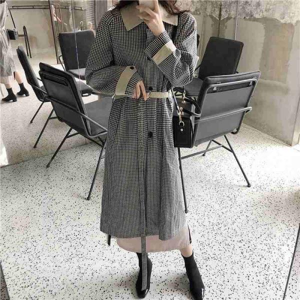 レディース　ロングコート　チェック柄　ロング丈　ジャケット　アウター　秋　冬　カジュアル　キュート　大人　可愛い　大人女子　フェミニン　きれいめ　エレガント　おしゃれ　お出かけ　お呼ばれ　デイリー　オフィス　ベージュ　チェック　フリーサイズ　送料無料