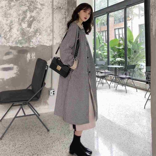 レディース　ロングコート　チェック柄　ロング丈　ジャケット　アウター　秋　冬　カジュアル　キュート　大人　可愛い　大人女子　フェミニン　きれいめ　エレガント　おしゃれ　お出かけ　お呼ばれ　デイリー　オフィス　ベージュ　チェック　フリーサイズ　送料無料