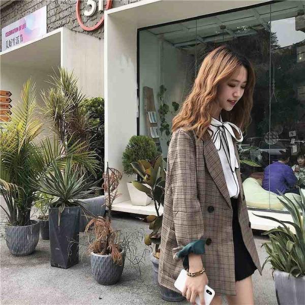 レディース　テーラードジャケット　チェック柄　ダブル　コート　アウター　秋　冬　カジュアル　キュート　大人　可愛い　大人女子　フェミニン　きれいめ　エレガント　おしゃれ　お出かけ　お呼ばれ　デイリー　オフィス　フリーサイズ　送料無料