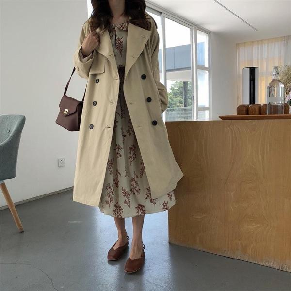 レディース　トレンチコート　ダブル　コート　アウター　秋　冬　カジュアル　キュート　大人　可愛い　大人女子　フェミニン　きれいめ　エレガント　おしゃれ　お出かけ　お呼ばれ　デイリー　オフィス　ベージュ　ピンク　フリーサイズ　送料無料