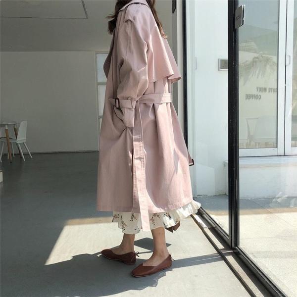 レディース　トレンチコート　ダブル　コート　アウター　秋　冬　カジュアル　キュート　大人　可愛い　大人女子　フェミニン　きれいめ　エレガント　おしゃれ　お出かけ　お呼ばれ　デイリー　オフィス　ベージュ　ピンク　フリーサイズ　送料無料