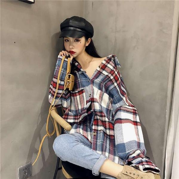 レディース　ブラウス　シャツ　チェック柄　オーバーサイズ　ゆったり　長袖　トップス　カジュアル　キュート　可愛い　フェミニン　きれいめ　上品　エレガント　おしゃれ　お出かけ　オフィス　デート　デイリー　ホワイト　ローズピンク　フリーサイズ　送料無料