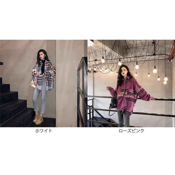 レディース　ブラウス　シャツ　チェック柄　オーバーサイズ　ゆったり　長袖　トップス　カジュアル　キュート　可愛い　フェミニン　きれいめ　上品　エレガント　おしゃれ　お出かけ　オフィス　デート　デイリー　ホワイト　ローズピンク　フリーサイズ　送料無料