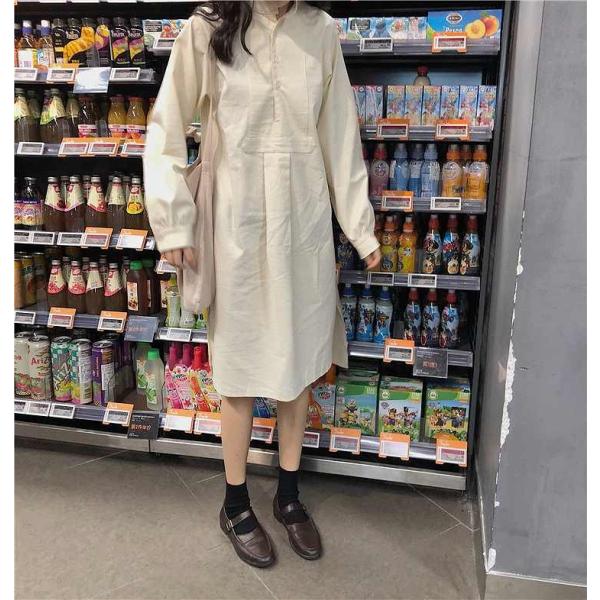 レディース　ワンピース　シャツワンピ　ニットベスト　長袖　ミモレ丈　ミディ丈　ゆったり　オーバーサイズ　秋　冬　カジュアル　キュート　大人女子　可愛い　フェミニン　きれいめ　上品　エレガント　おしゃれ　お出かけ　お呼ばれ　ベージュ　フリーサイズ　送料無料