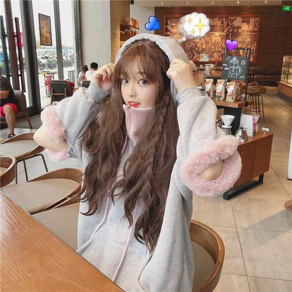 レディース　パーカー　スウェット　ハイネック　フード付き　オーバーサイズ　ゆったり　プルオーバー　長袖　トレーナー　トップス　カジュアル　キュート　大人　可愛い　大人女子　フェミニン　おしゃれ　デイリー　普段着　グレー　フリーサイズ　送料無料