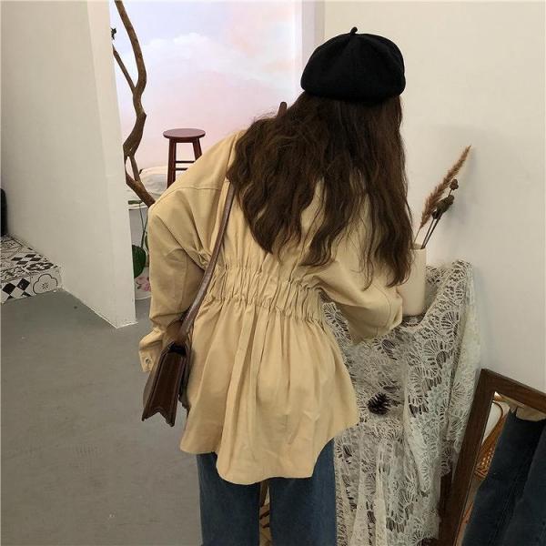 レディース　コート　ショート丈　腰紐　ジャケット　アウター　秋　冬　カジュアル　キュート　大人　可愛い　大人女子　フェミニン　きれいめ　エレガント　おしゃれ　お出かけ　お呼ばれ　デイリー　オフィス　ブラック　カーキ　フリーサイズ　送料無料