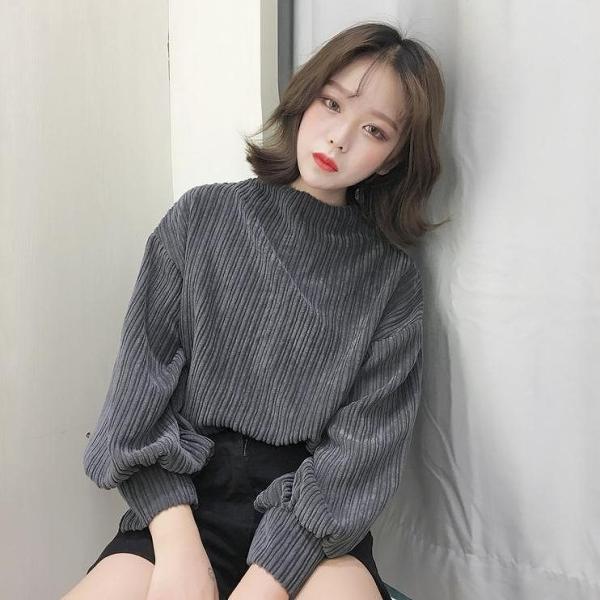 レディース　ハイネック　パフスリーブ　シンプル　無地　長袖　トップス　カジュアル　キュート　大人　可愛い　フェミニン　おしゃれ　お出かけ　デイリー　オフィス　普段着　ブラウン　ホワイト　グレー　フリーサイズ　送料無料