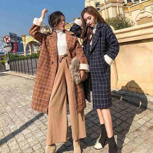 レディース　テーラードジャケット　ロング丈　コート　チェック柄　ジャケット　アウター　秋　冬　カジュアル　キュート　大人　可愛い　大人女子　フェミニン　きれいめ　エレガント　おしゃれ　お出かけ　お呼ばれ　デイリー　オフィス　ブルー　ブラウン　送料無料