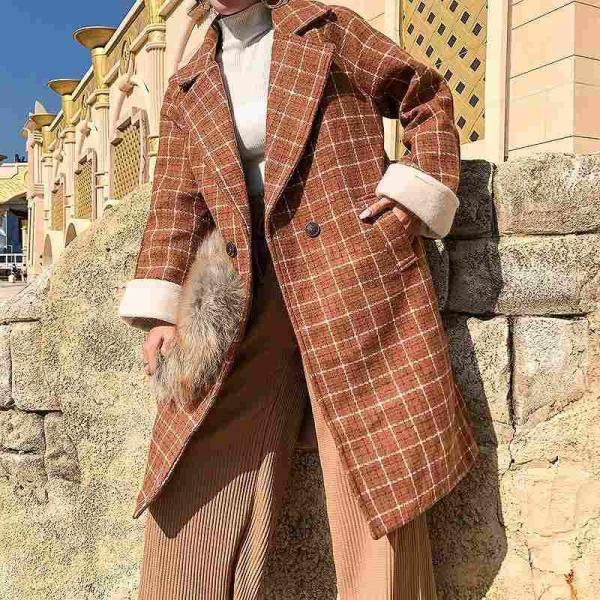 レディース　テーラードジャケット　ロング丈　コート　チェック柄　ジャケット　アウター　秋　冬　カジュアル　キュート　大人　可愛い　大人女子　フェミニン　きれいめ　エレガント　おしゃれ　お出かけ　お呼ばれ　デイリー　オフィス　ブルー　ブラウン　送料無料