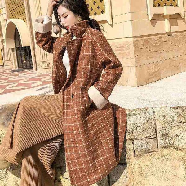 レディース　テーラードジャケット　ロング丈　コート　チェック柄　ジャケット　アウター　秋　冬　カジュアル　キュート　大人　可愛い　大人女子　フェミニン　きれいめ　エレガント　おしゃれ　お出かけ　お呼ばれ　デイリー　オフィス　ブルー　ブラウン　送料無料