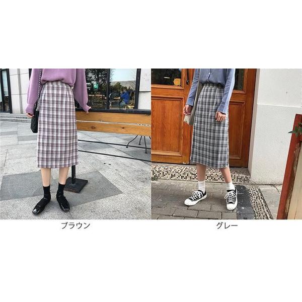レディース　ロングスカート　チェック柄　ハイウエスト　タイト　ミモレ丈　秋　冬　ボトムス　カジュアル　キュート　大人　可愛い　フェミニン　きれいめ　おしゃれ　お出かけ　デイリー　二次会　お呼ばれ　ブラウン　グレー　S　M　L　サイズ　送料無料