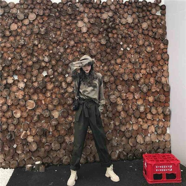 レディース　トップス　フード付き　カットソー　カモフラ　迷彩　長袖　カジュアル　大人可愛い　ストリート　スポーツ　お出かけ　デート　デイリー　グリーン　フリーサイズ　送料無料