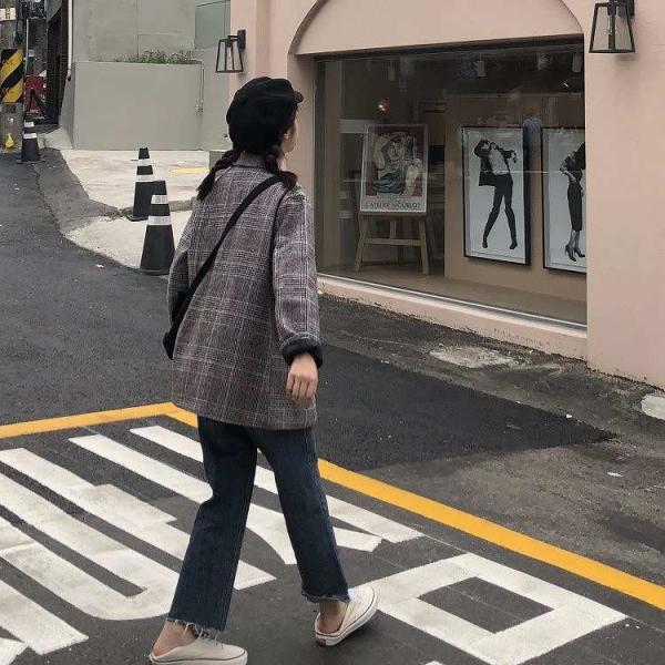 レディース　アウター　ジャケット　コート　チェック　長袖　ロング丈　ショート丈　秋冬　カジュアル　大人可愛い　フェミニン　オフィス　お出かけ　デート　デイリー　ブラウン　フリーサイズ　送料無料