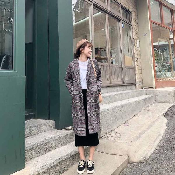 レディース　アウター　ジャケット　コート　チェック　長袖　ロング丈　ショート丈　秋冬　カジュアル　大人可愛い　フェミニン　オフィス　お出かけ　デート　デイリー　ブラウン　フリーサイズ　送料無料
