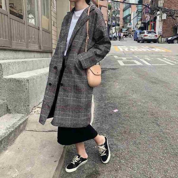 レディース　アウター　ジャケット　コート　チェック　長袖　ロング丈　ショート丈　秋冬　カジュアル　大人可愛い　フェミニン　オフィス　お出かけ　デート　デイリー　ブラウン　フリーサイズ　送料無料