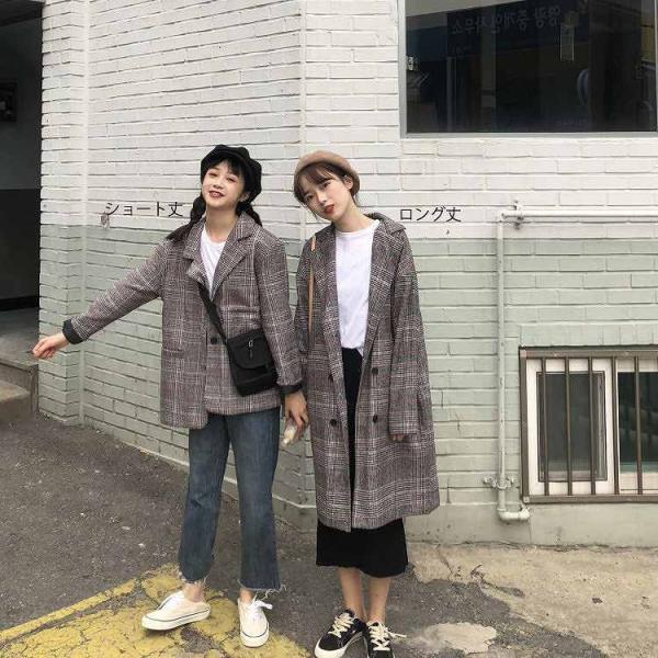 レディース　アウター　ジャケット　コート　チェック　長袖　ロング丈　ショート丈　秋冬　カジュアル　大人可愛い　フェミニン　オフィス　お出かけ　デート　デイリー　ブラウン　フリーサイズ　送料無料