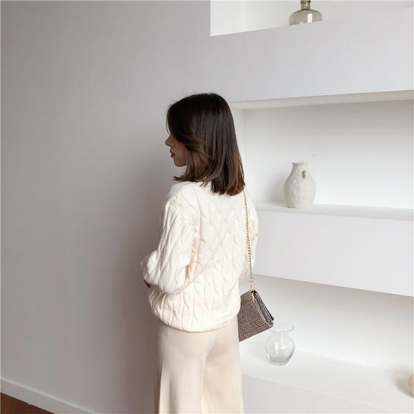 レディース　トップス　ケーブルニット　セーター　クルーネック　長袖　定番　人気　無地　カジュアル　大人可愛い　オフィス　お出かけ　デート　デイリー　グリーン　ピンク　ホワイト　ベージュ　ブルー　オレンジ　フリーサイズ　送料無料