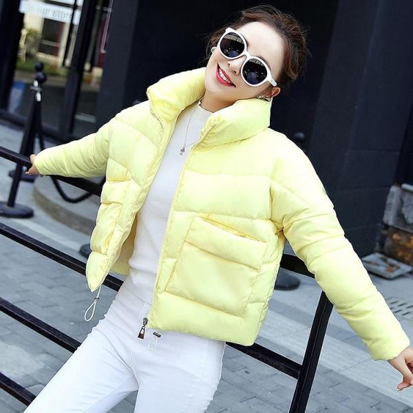 レディース　アウター　中綿　ジャケット　ボリュームネック　長袖　ジップアップ　無地　カジュアル　大人可愛い　フェミニン　スポーツ　ジョギング　お出かけ　デート　デイリー　イエロー　ワンサイズ　送料無料