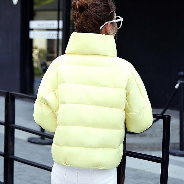 レディース　アウター　中綿　ジャケット　ボリュームネック　長袖　ジップアップ　無地　カジュアル　大人可愛い　フェミニン　スポーツ　ジョギング　お出かけ　デート　デイリー　イエロー　ワンサイズ　送料無料