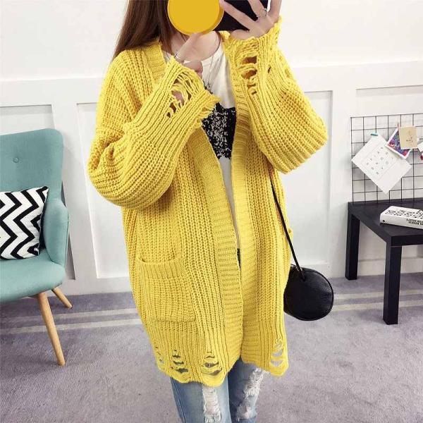 レディース　トップス　カーディガン　ロング　Vネック　長袖　ゆったり　無地　カジュアル　大人可愛い　オフィス　お出かけ　デート　デイリー　ホワイト　イエロー　ブラウン　ブラック　ワンサイズ　送料無料